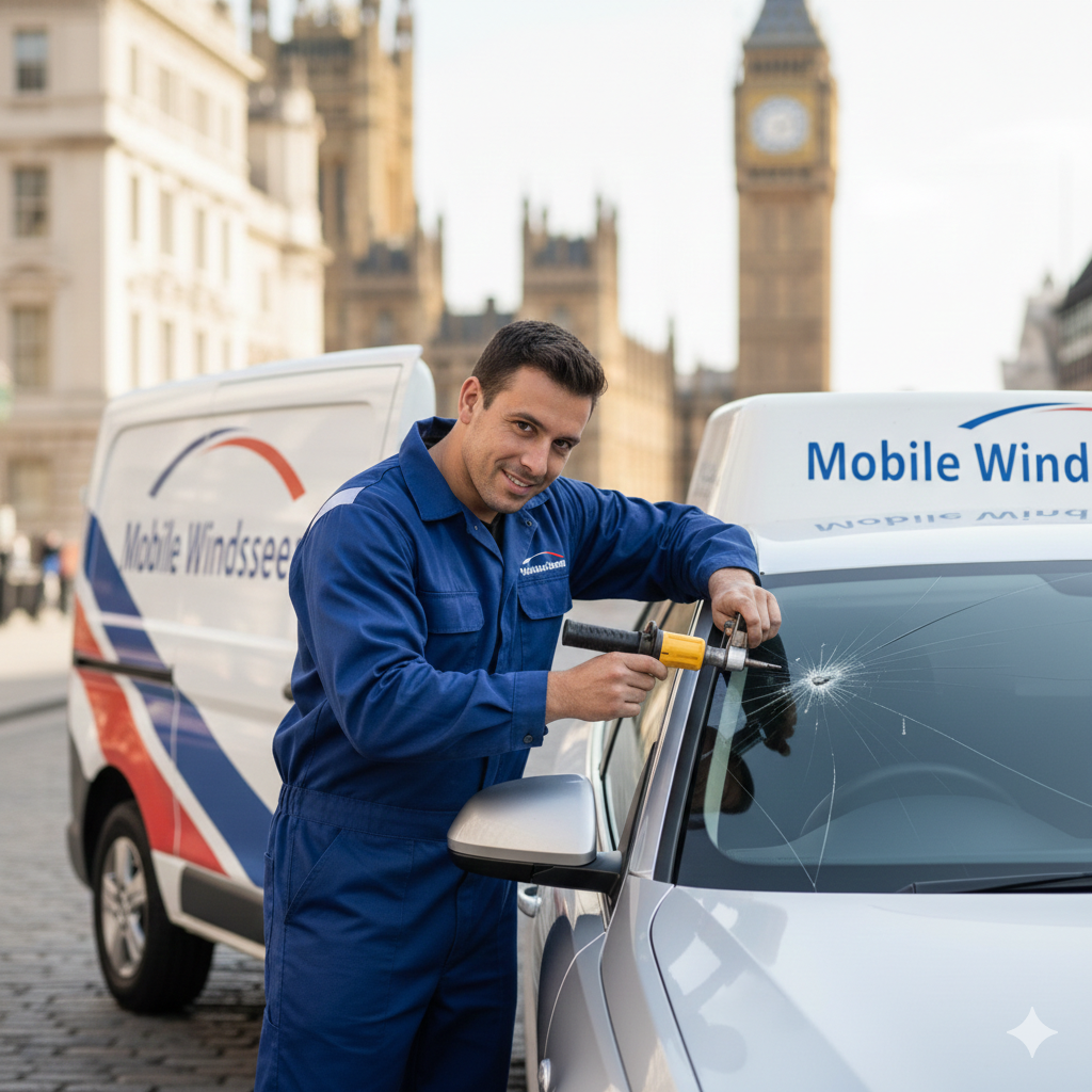 Professional windscreen chip repair technician